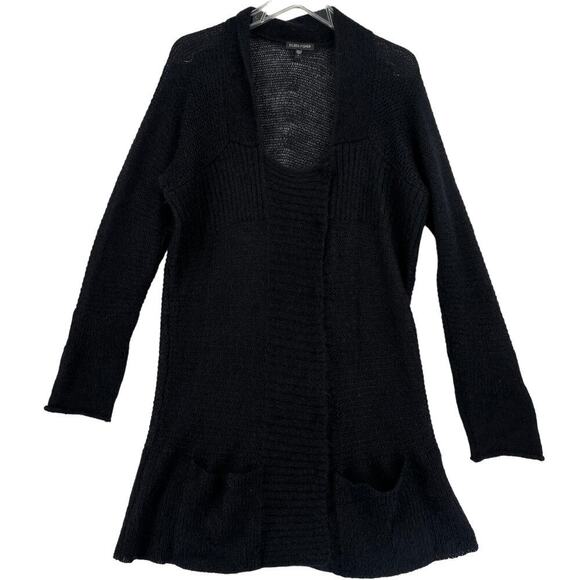 Eileen Fisher Duster Cardigan Sweater Size L Black Mohair Wool Blend Snap Front - Picture 2 of 12